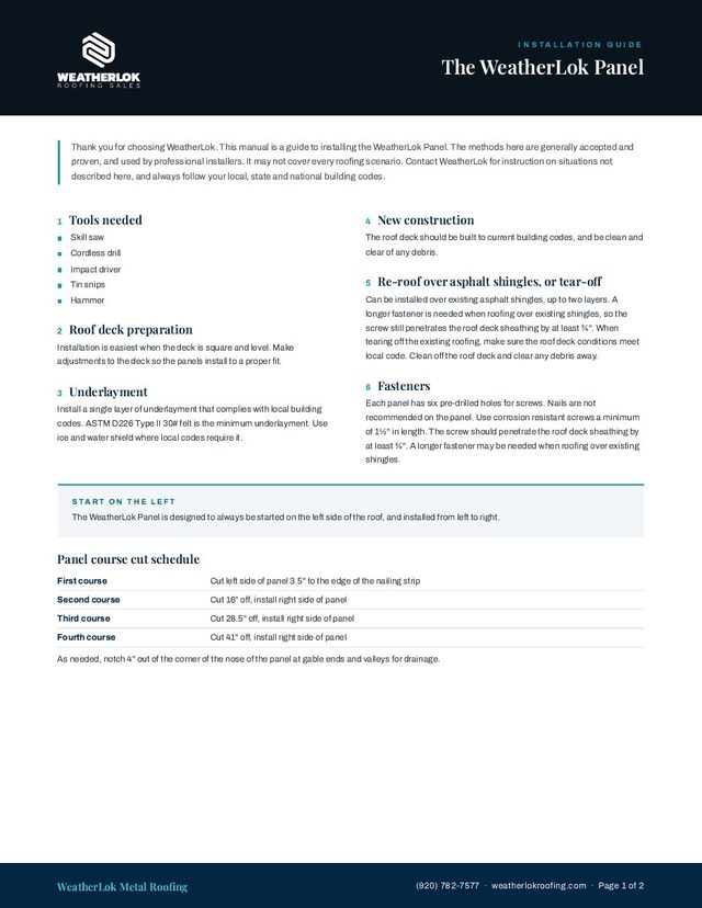 Page one of the WeatherLok installation guide