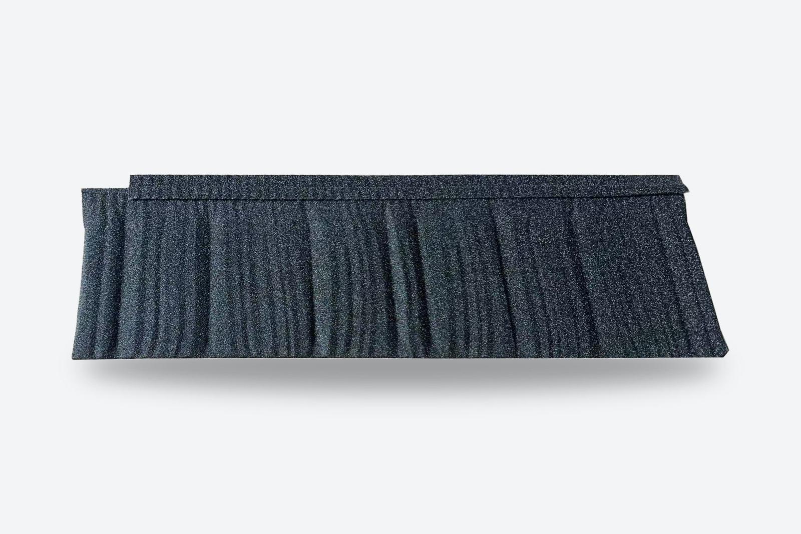 A WeatherLok Charcoal Shake panel, stone-coated steel with hand-split wood grain