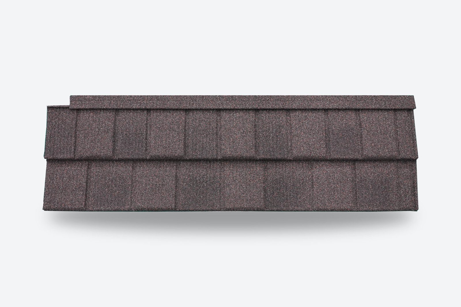 A WeatherLok Weatherwood Slate Shingle panel, stone-coated steel