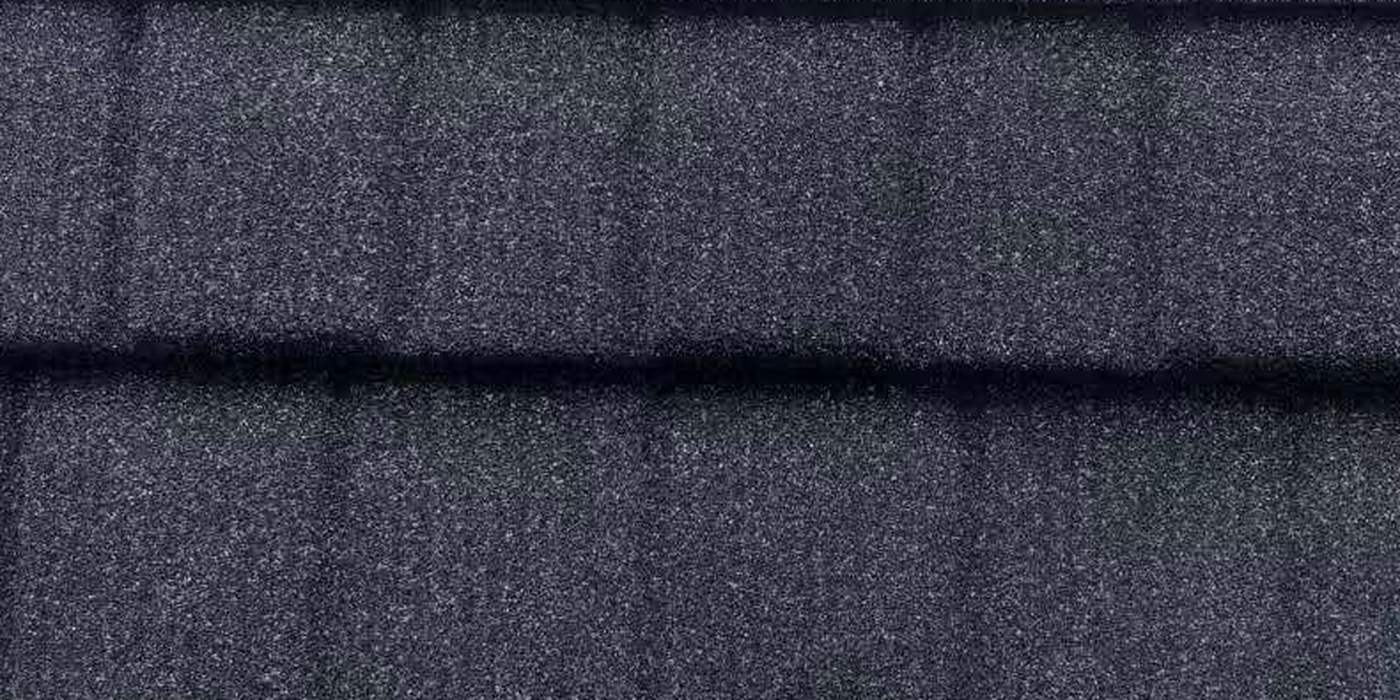 Close-up of a WeatherLok Slate Shingle panel, stone-coated steel in overlapping courses